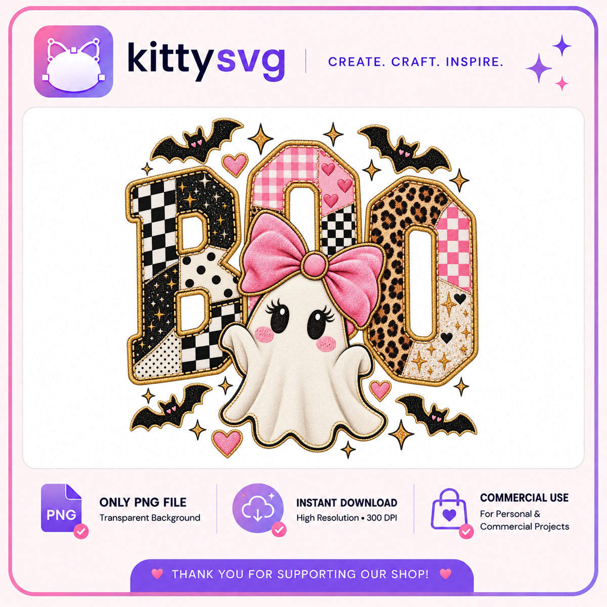 Boo Ghost Halloween PNG, Cute Ghost With Bow PNG, Halloween PNG