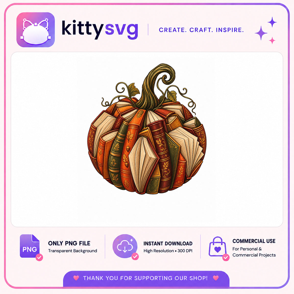 Book Pumpkin PNG, Fall Halloween Clipart, Book Lover PNG