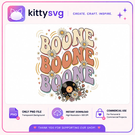 Boone Retro Floral PNG, Groovy Music Vinyl PNG, Daisy PNG