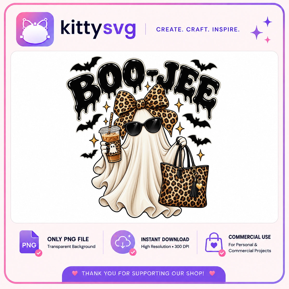 Boujee Ghost Halloween PNG, Leopard Ghost Boo PNG, Spooky Ghost PNG
