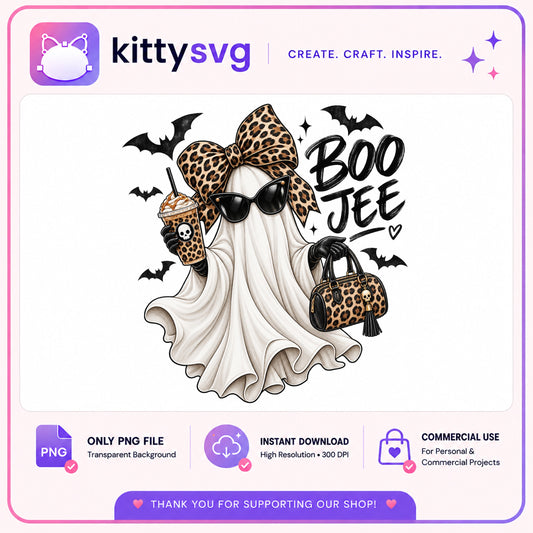Boujee Ghost PNG, Halloween Ghost Leopard Print PNG, Boo Jee PNG