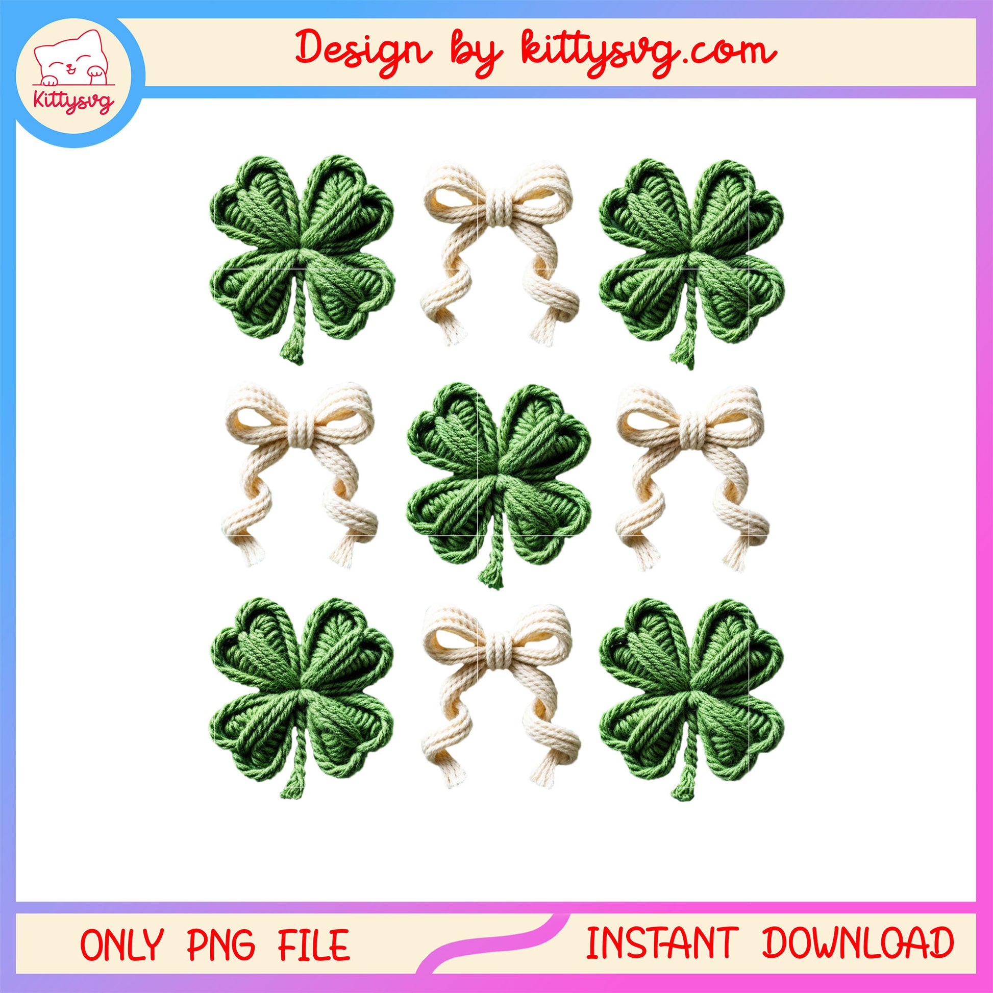 Bow and clover wool patrick png, st patrick's day sticker png