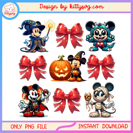 Bow mickey mouse halloween design png, mickey mouse halloween png