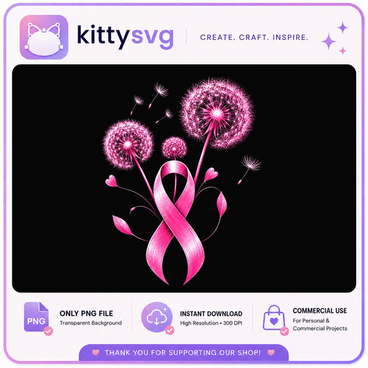 Breast Cancer Awareness Dandelion PNG, Pink Ribbon PNG, Cancer Support PNG