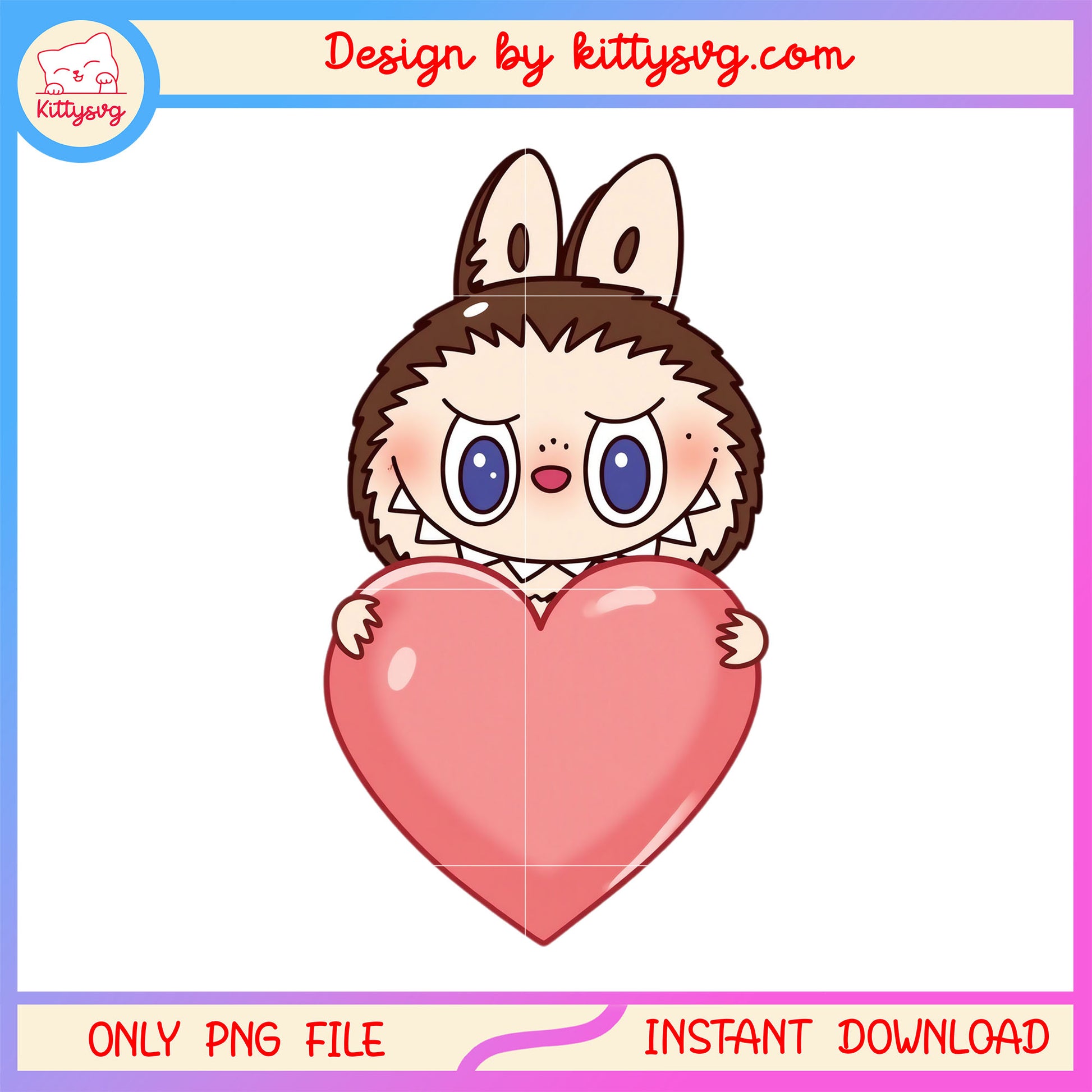 Brown labubu doll heart shape design png, cute labubu png
