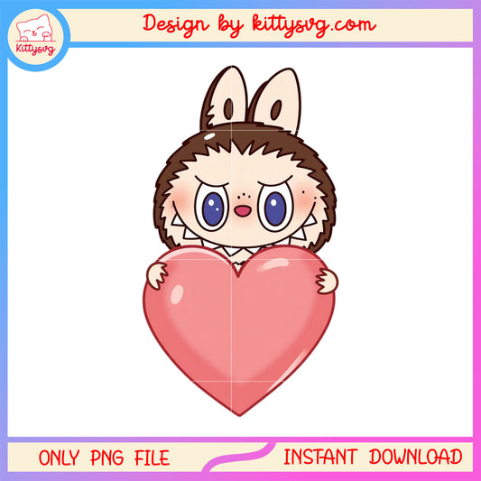 Brown labubu doll heart shape design png, cute labubu png