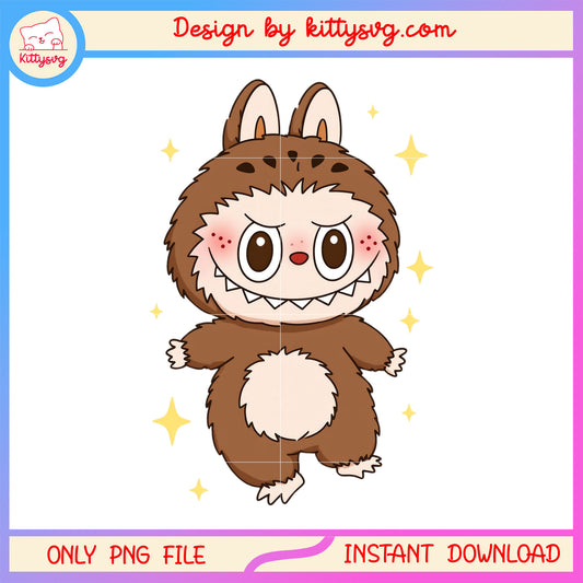 Brown labubu monster cute doll design png, labubu toy png, labubu brown png