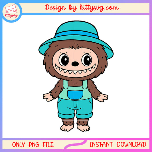 Brown overalls labubu cute doll drawing design png, labubu toy png, art toy png