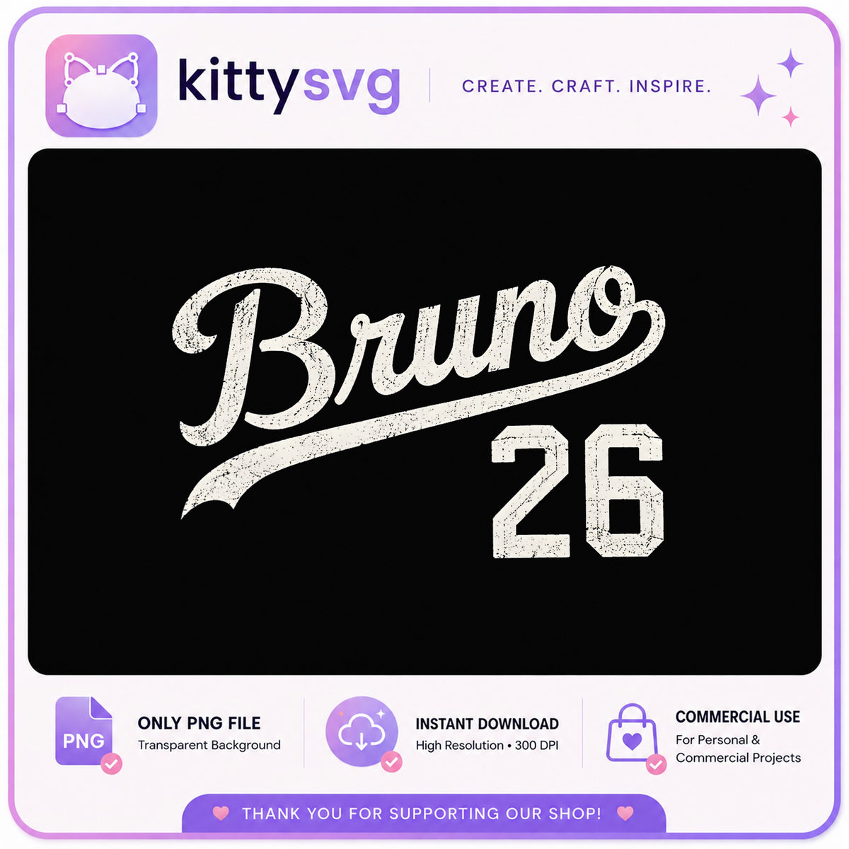 Bruno 26 Baseball Jersey PNG, Vintage Retro Sport, Grunge PNG