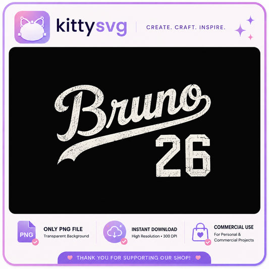 Bruno 26 Baseball Jersey PNG, Vintage Retro Sport, Grunge PNG