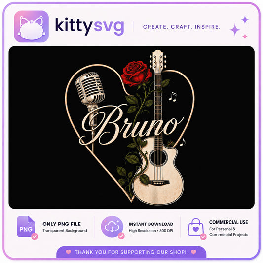 Bruno Mars Fan Art PNG, Music Guitar Rose Heart, Singer PNG
