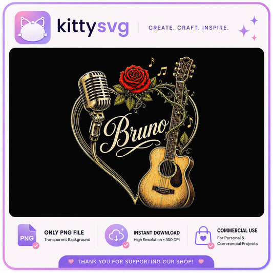 Bruno Mars Music PNG, Guitar Microphone Rose PNG, Singer Fan PNG