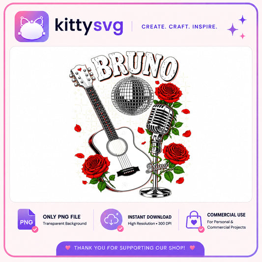 Bruno Mars PNG, Music Guitar Microphone Roses PNG, Concert PNG