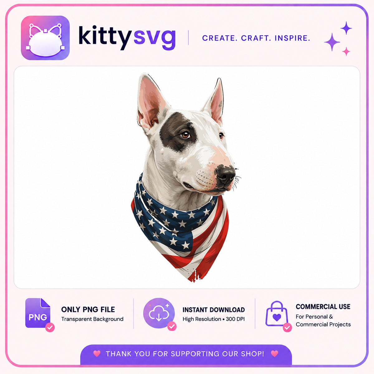 Bull Terrier 4th Of July PNG, Patriotic Dog PNG, American Flag PNG