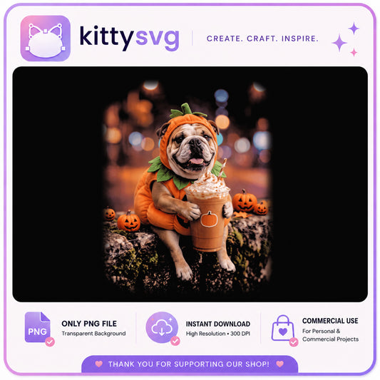 Bulldog Halloween Pumpkin Costume PNG, Dog Halloween PNG, Fall Dog PNG