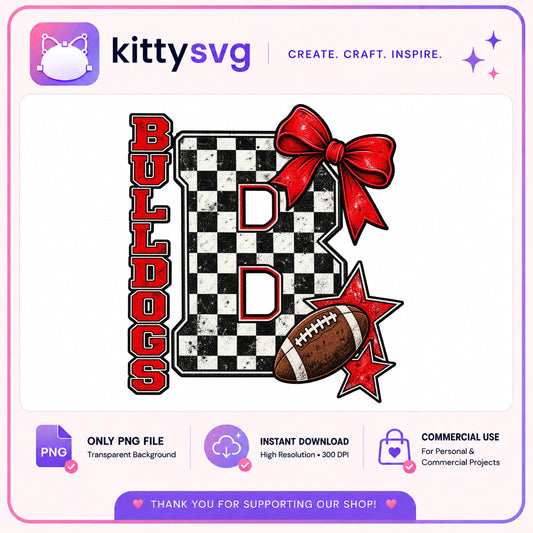 Bulldogs Football Checkered PNG, Game Day PNG, Spirit PNG