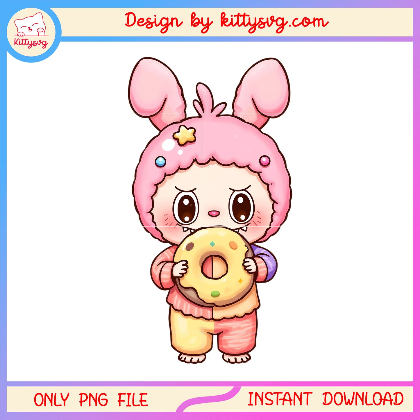 Bunny labubu hand donut design png, labubu blind box png