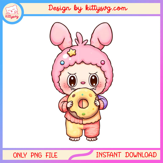 Bunny labubu hand donut design png, labubu blind box png