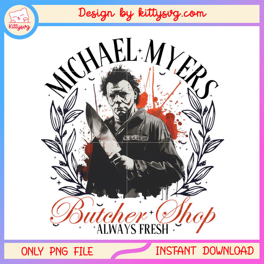 Butcher shop michael myers halloween design png, horror characters png 