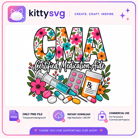 CMA Certified Medication Aide Floral PNG, Nurse PNG, Medical PNG