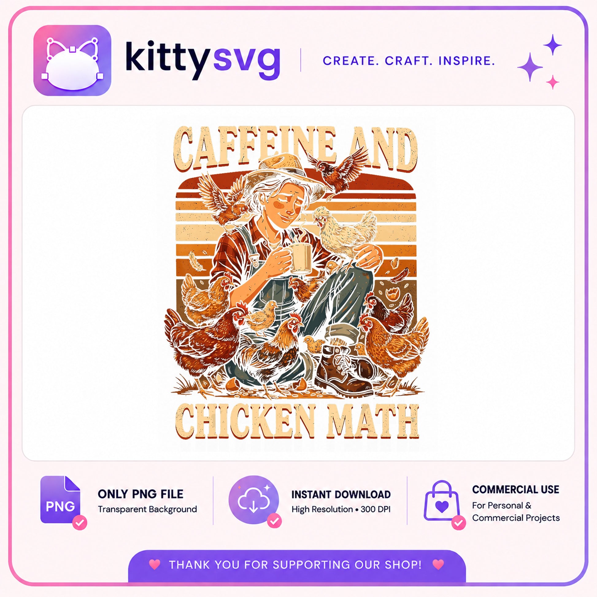 Caffeine And Chicken Math PNG, Chicken Lady PNG, Farmer PNG