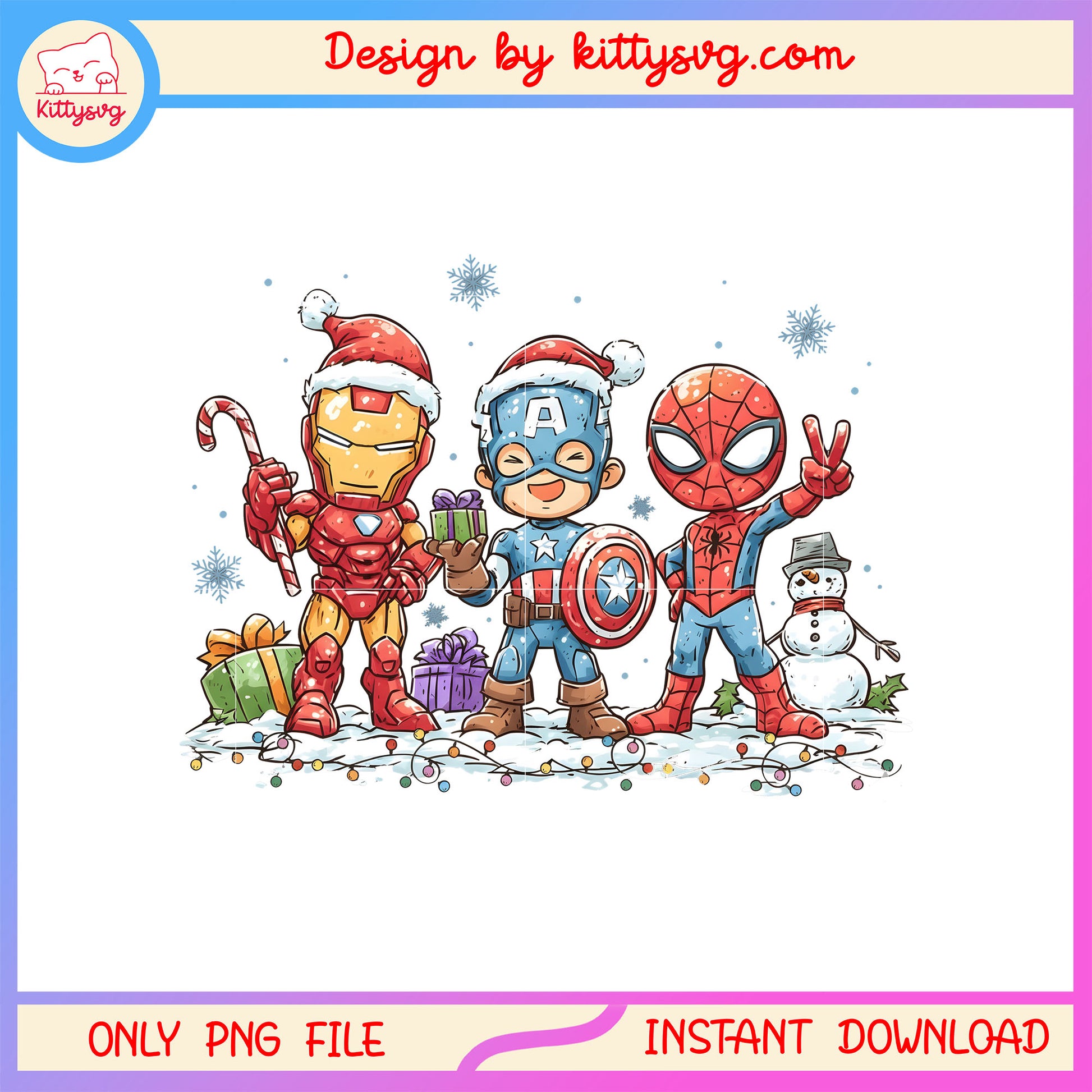 Captain ironman spiderman merry christmas png, christmas decor png