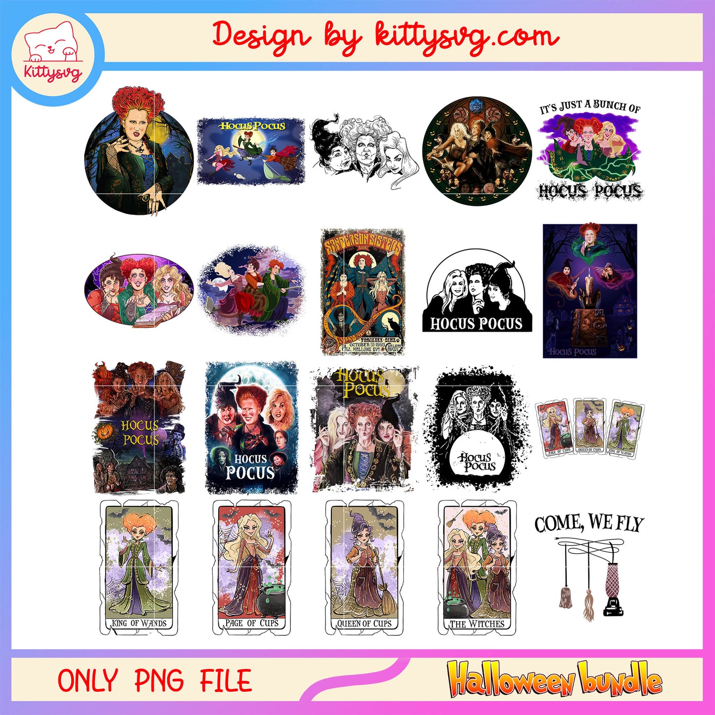 Cartoon hocus pocus halloween bundle png, halloween hocus pocus​ png