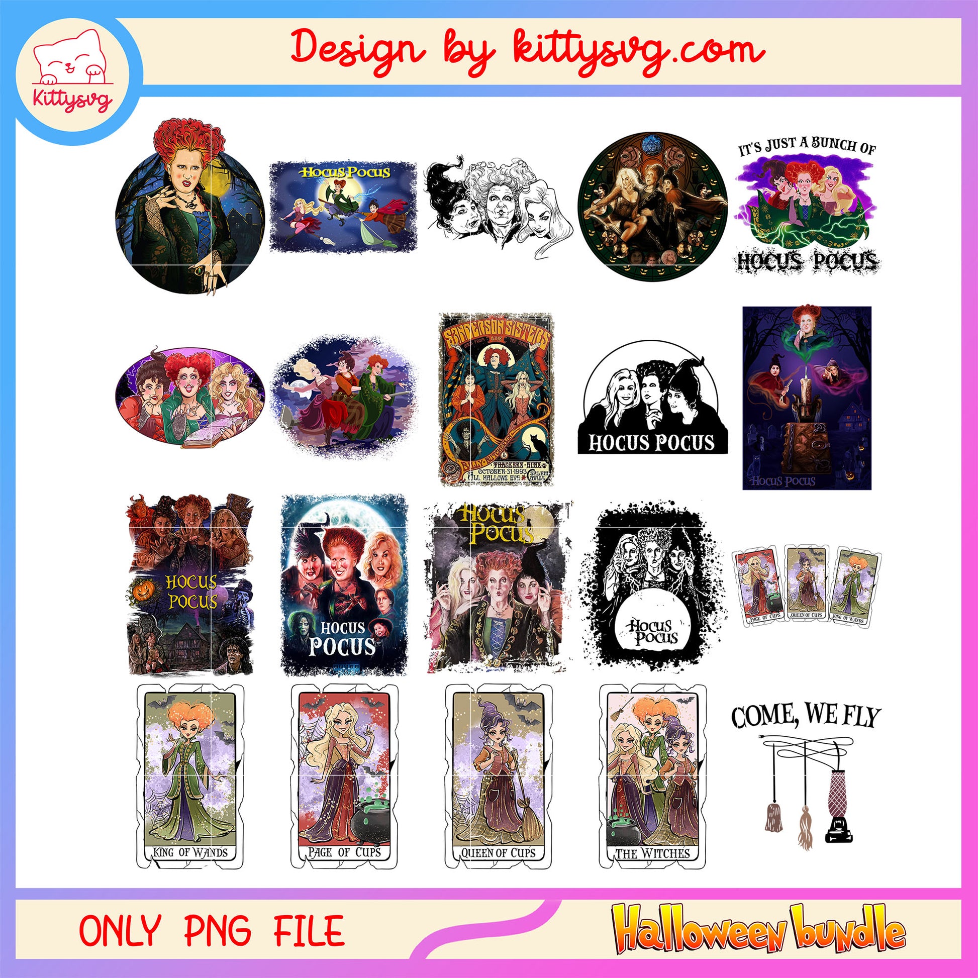 Cartoon hocus pocus halloween bundle png, halloween hocus pocus​ png