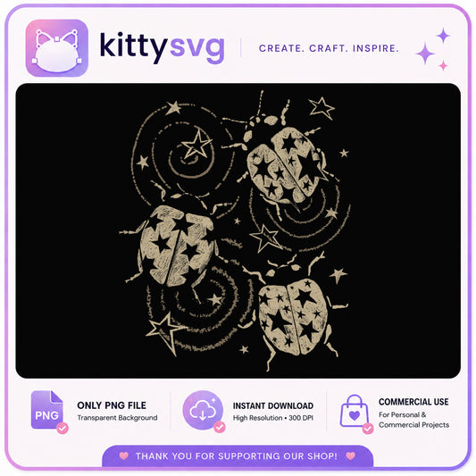 Celestial Beetle Stars Vintage PNG, Mystical Bug PNG, Boho Insect PNG