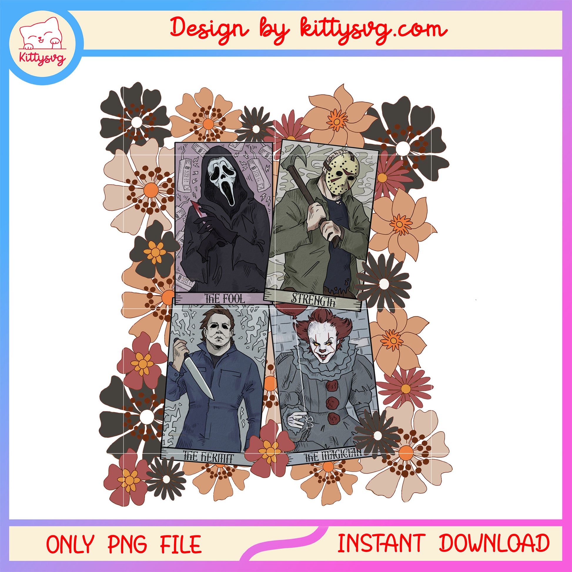 Characters horror floral collage picture png, horror characters png
