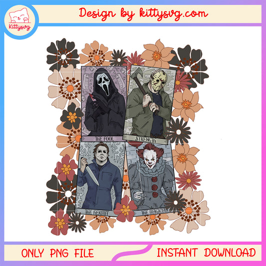 Characters horror floral collage picture png, horror characters png