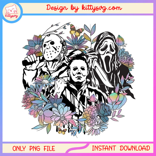Characters horror floral drawing design png, america horror film png