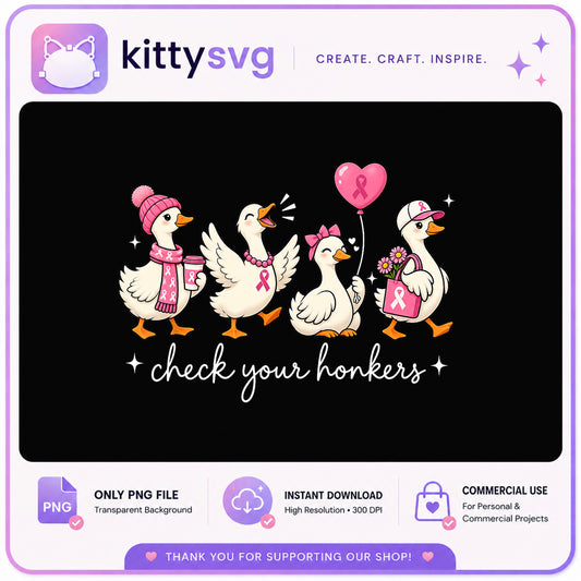Check Your Honkers PNG, Breast Cancer Awareness Duck, Pink Ribbon PNG