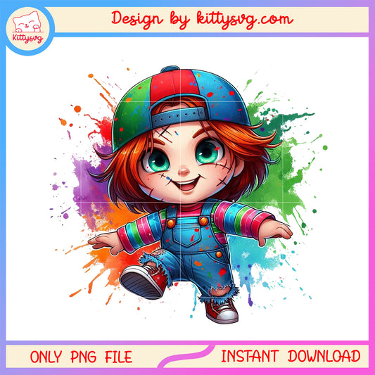 Chibi chucky colorful design png, child's play movie png, horror film png