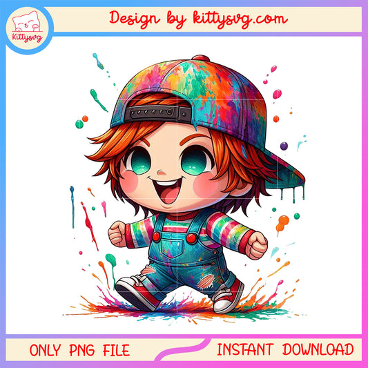 Chibi chucky cute colorful design png, horror halloween film png