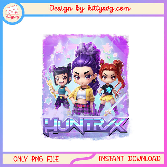 Chibi huntrix characters design png, huntrix merch png