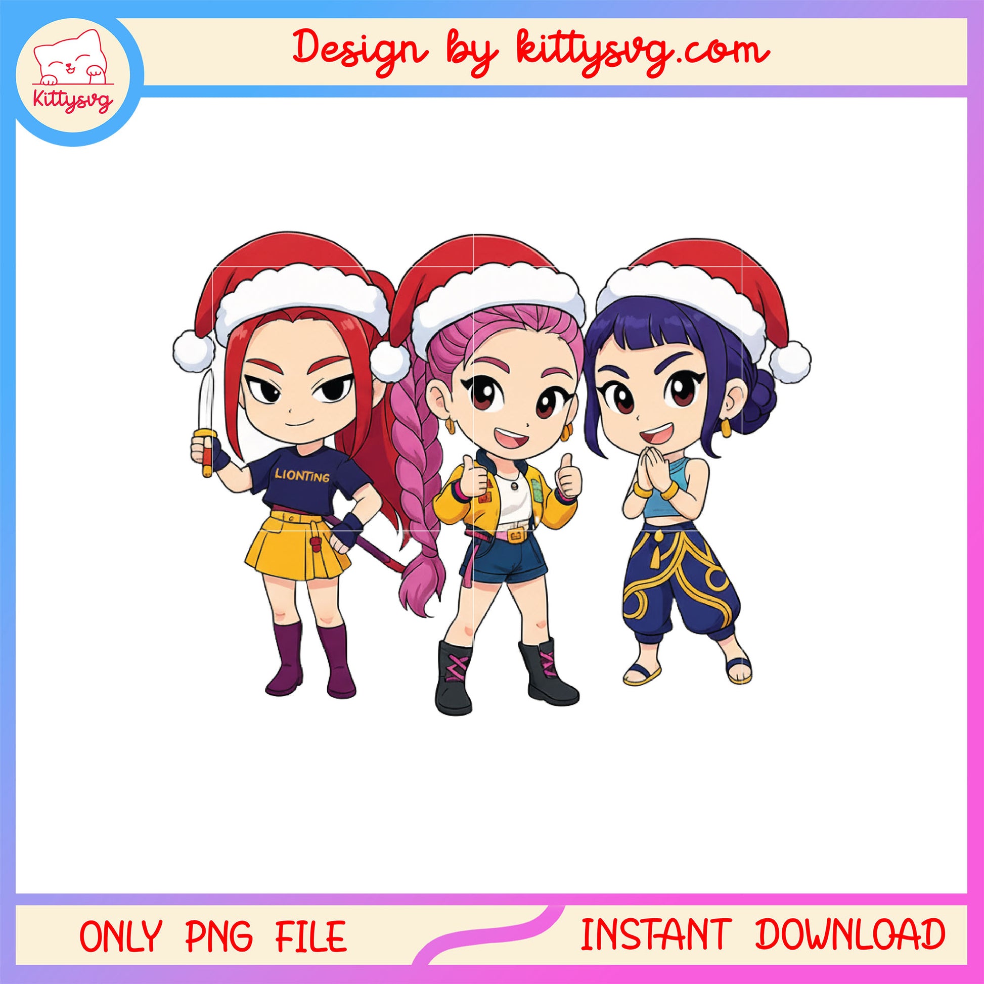 Chibi huntrix members santa hat christmas png, kpop hunters png 