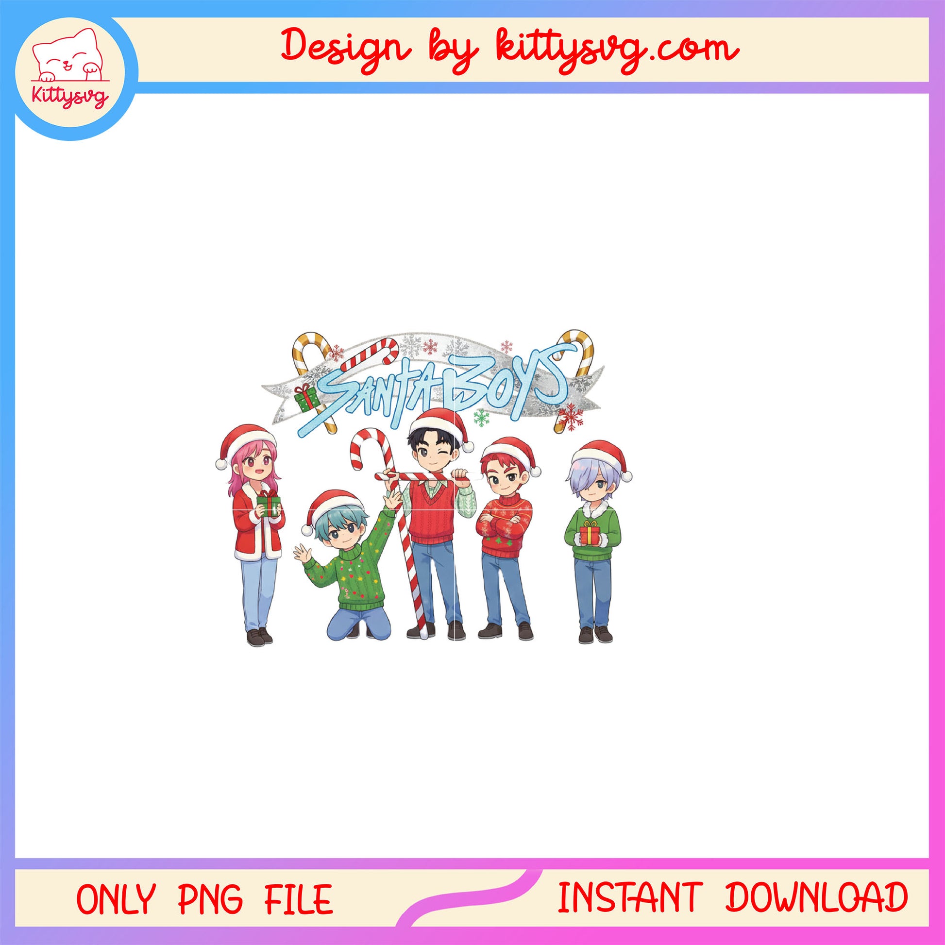 Chibi saja boys girl kpop christmas cane png, saja boys pose png