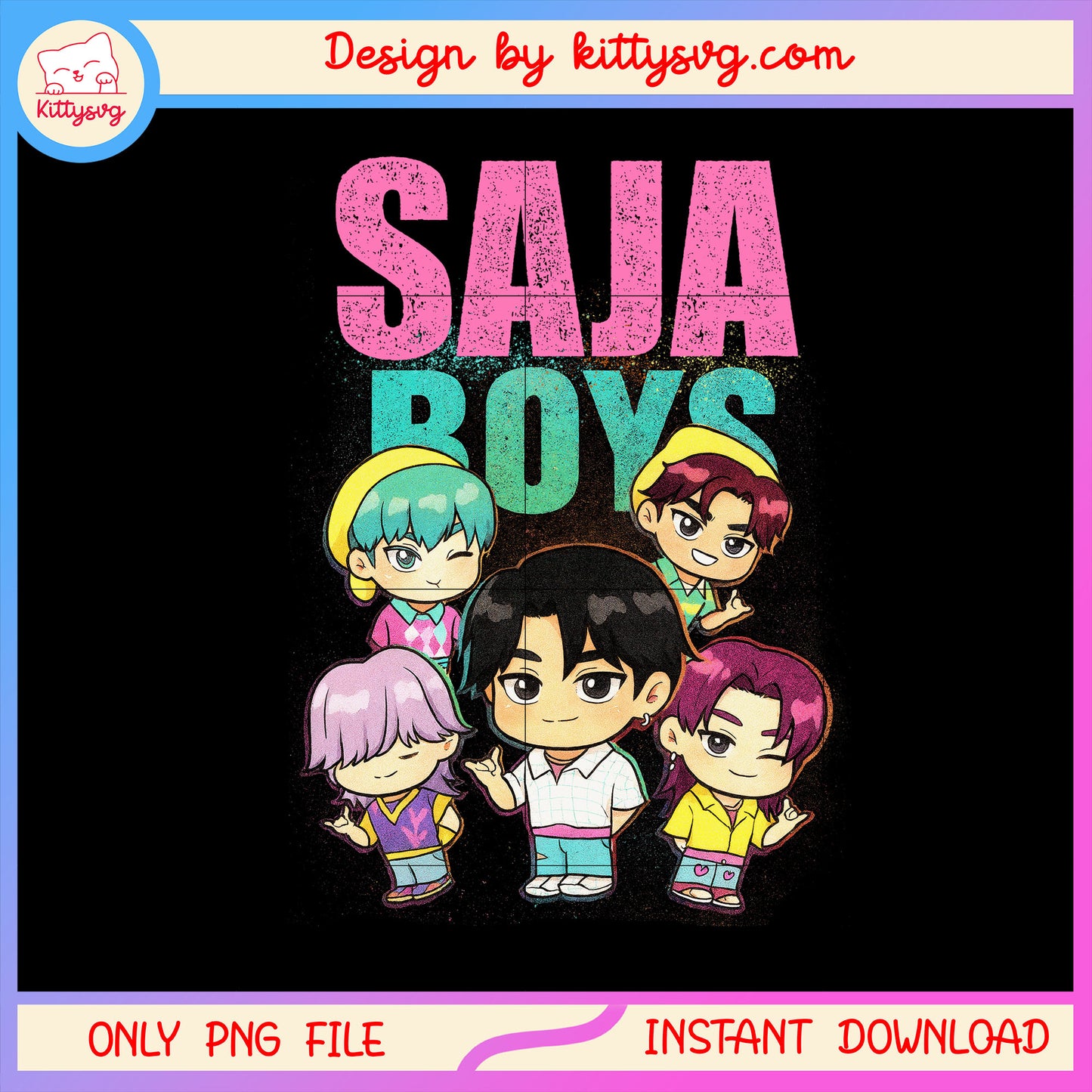 Chibi saja boys group design png, movie netflix png, huntrix png