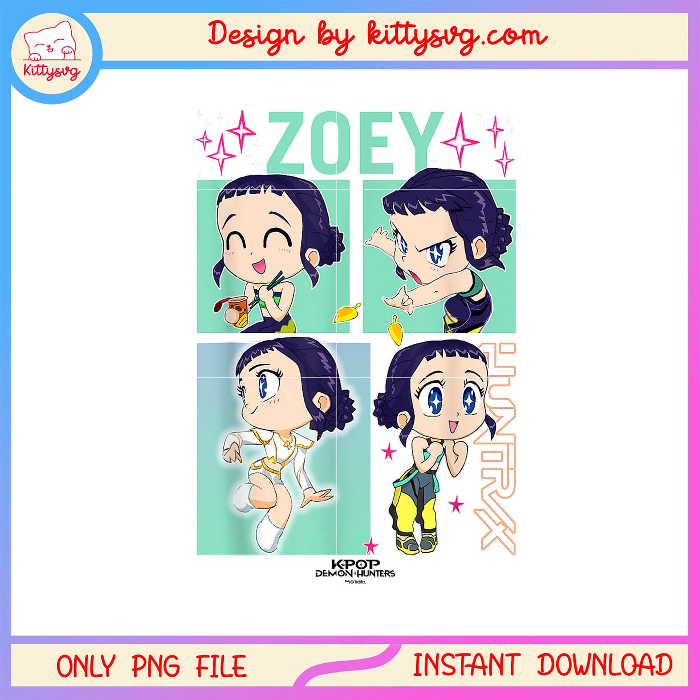 Chibi zoey kpop demon hunters png, zoey character png