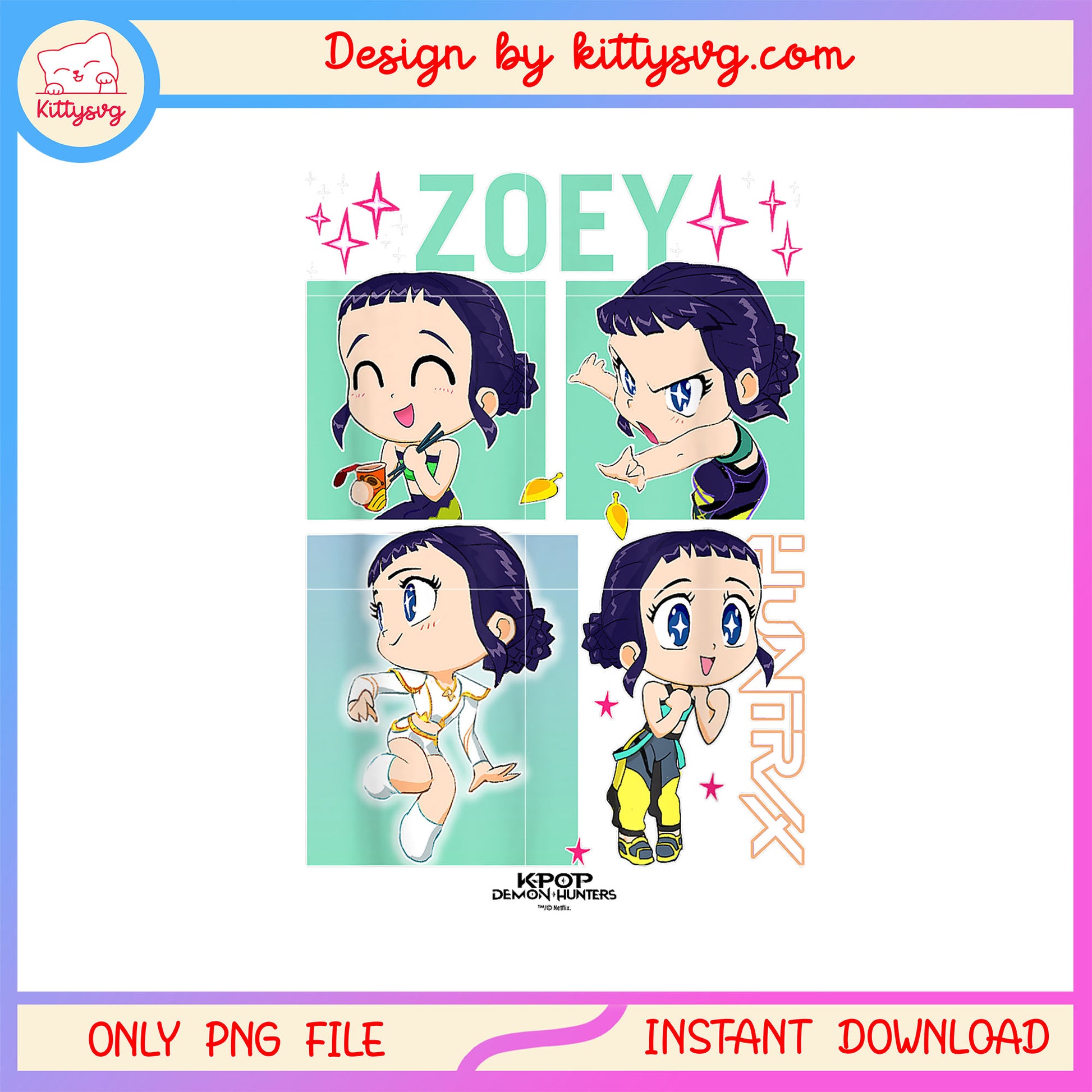 Chibi zoey kpop demon hunters png, zoey character png
