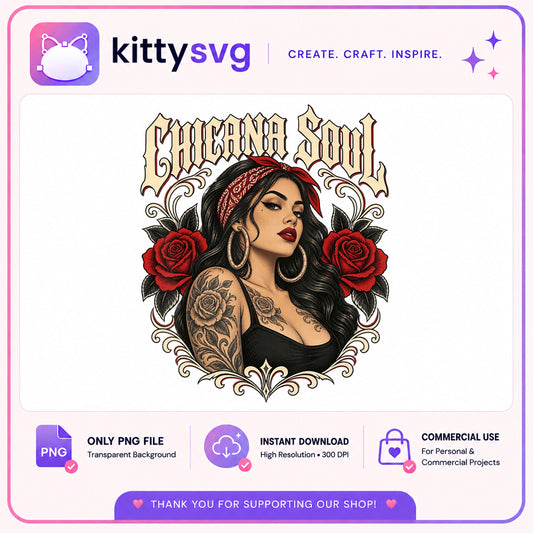 Chicana Soul PNG, Latina Girl With Roses PNG, Chola PNG