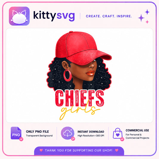 Chiefs Girls Black Woman PNG, Black Girl Football Fan PNG, Kansas City PNG