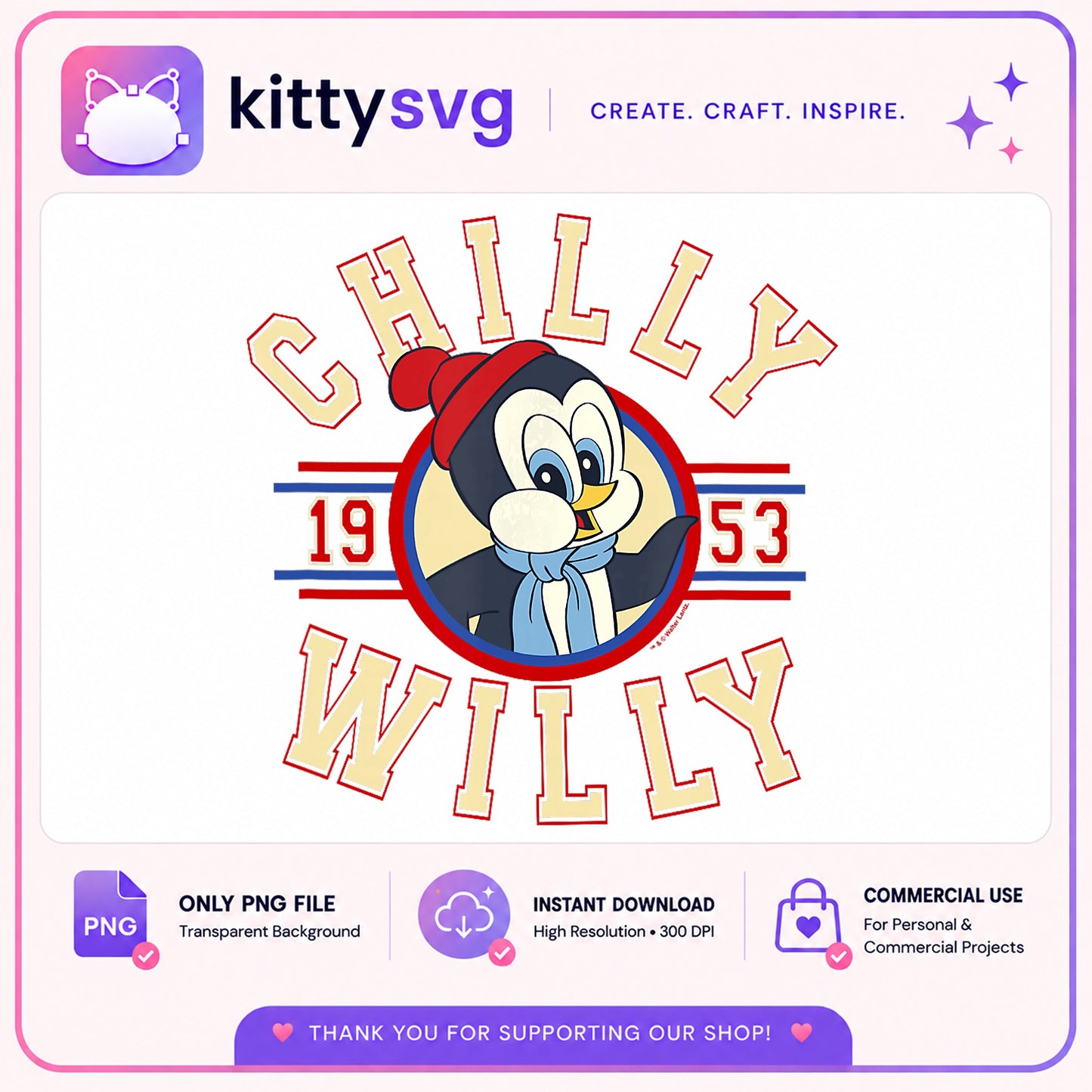 Chilly Willy Penguin Varsity PNG, Retro Cartoon PNG, Cute Penguin PNG