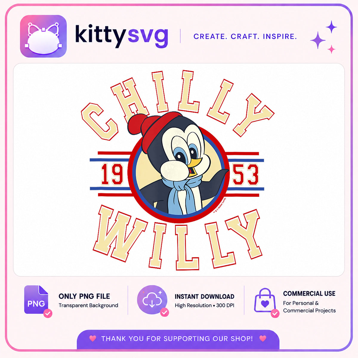 Chilly Willy Penguin Varsity PNG, Retro Cartoon PNG, Cute Penguin PNG