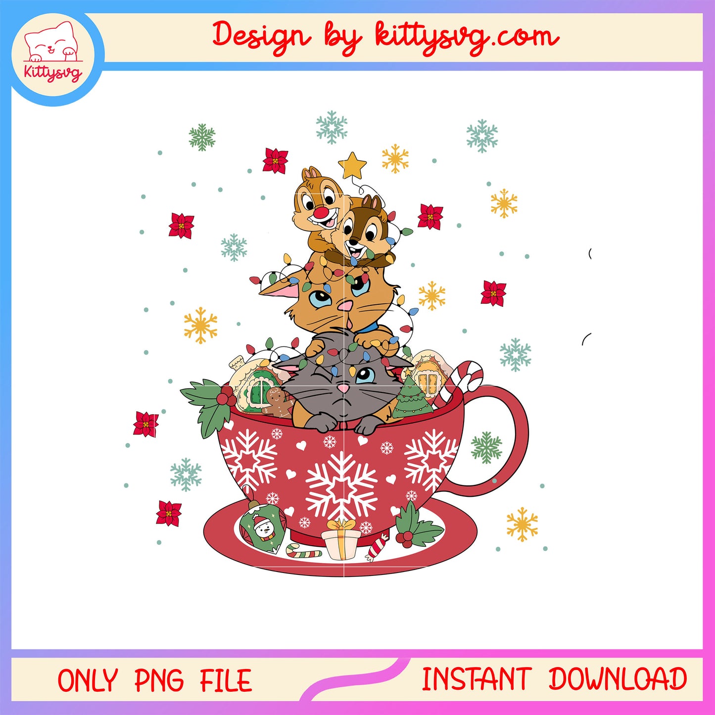 Chip dale cats disney in christmas cup png, christmas disney png