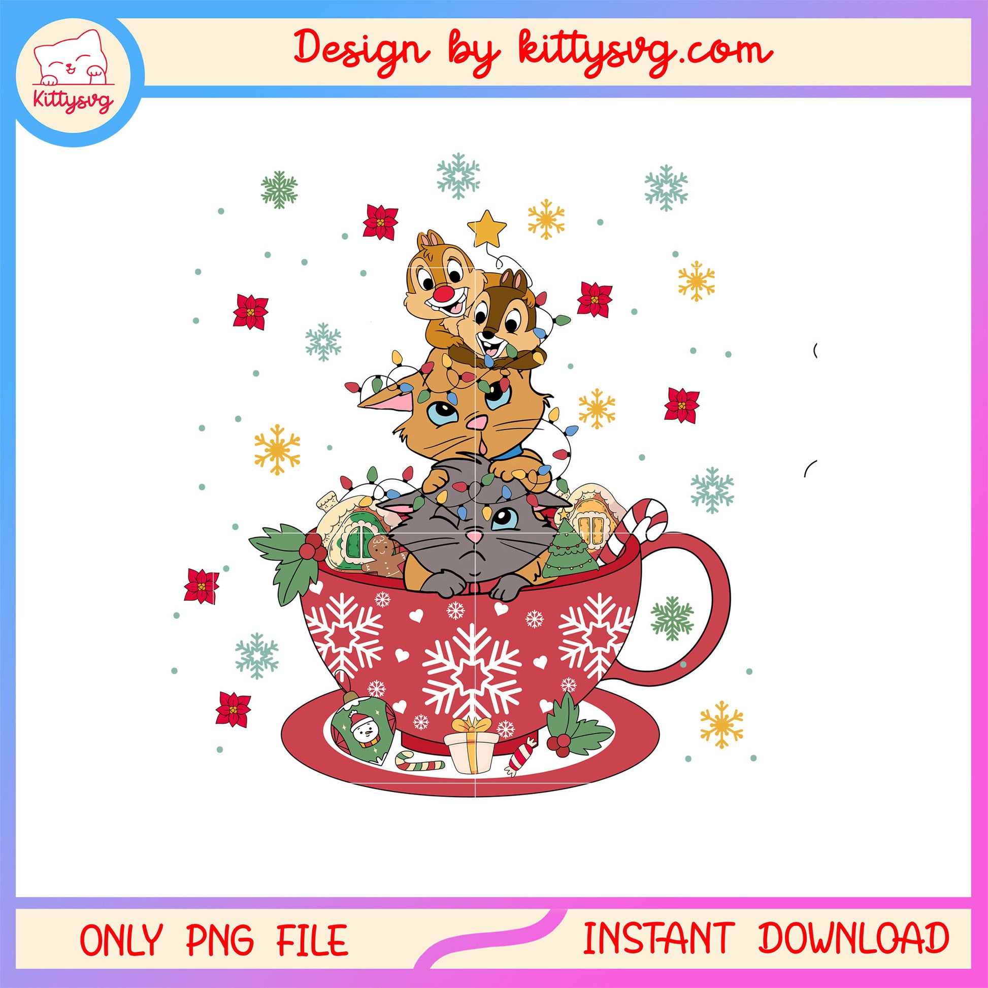 Chip dale cats disney in christmas cup png, christmas disney png