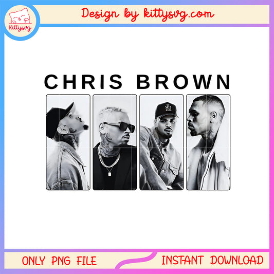Chris brown frame black white design png, american singer png