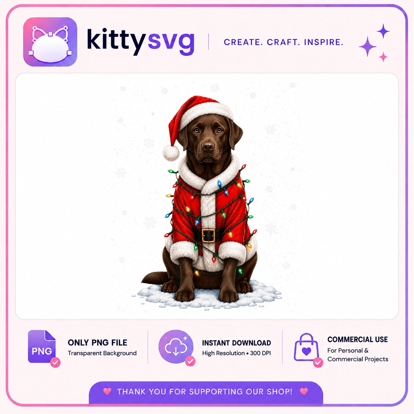 Christmas Chocolate Lab PNG, Labrador Santa Dog PNG, Holiday Dog Clipart PNG