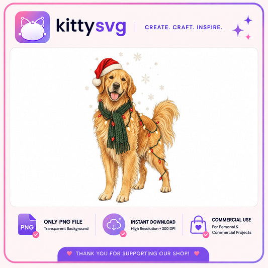 Christmas Golden Retriever PNG, Dog Santa Hat PNG, Holiday Dog PNG